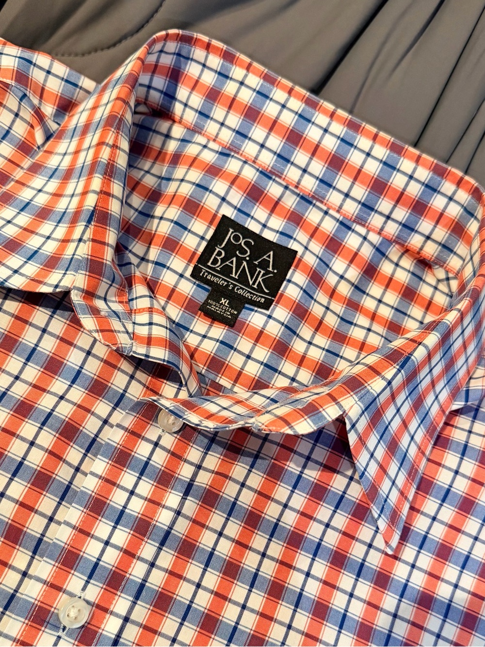 Jos. A. Bank Men’s Red & Blue Plaid Dress Shirt - Traveler’s Collection